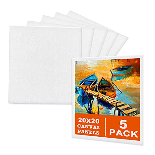 Lienzos para Pintar en Blanco (Pack de 5) 20 x 20 cm - Set Panel de Lienzo Grande Preestirado - Aptos para Pintura Acrílica y al Óleo - 100% Algodón sin Ácidos Cover