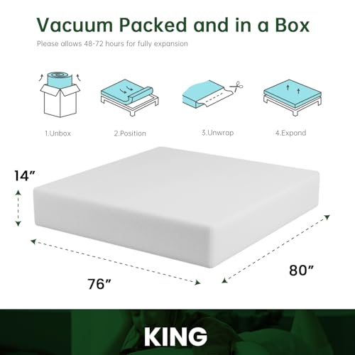 BestMassage | 14 Inch King Mattress | Gel Memory Foam | Medium Firm Feel | White | Bed in a Box, CertiPUR-US Certified | Pressure Relief, Cooling Ventilated Foam | Breathable Knit Cover