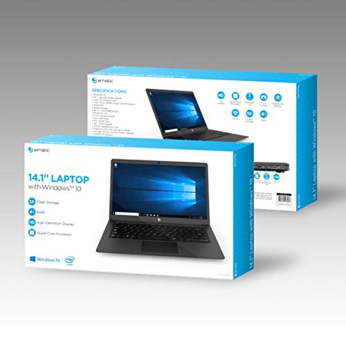Ematic 14.1" Laptop Pc With Intel Atom Quad-Core Processor, 4Gb Memory, 32Gb Flash Storage And Windows 10, Black (Ewt147), 14-14.99 Inches #TOP5