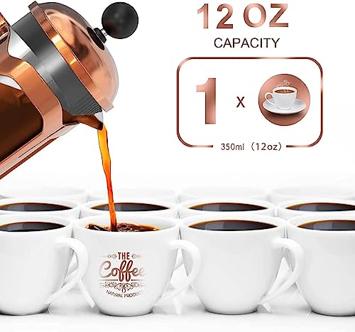 Image of HOPz French Press Coffee Maker, Glass Classic Copper Stainless Steel Coffee Press, Cold Brew Heat Resistant Thickened Borosilicate Coffee Pot for Camping Travel Gifts 600 ml (Rose Gold)