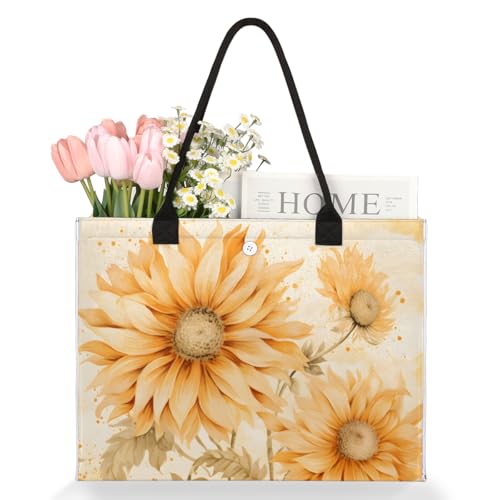 Vintage Sunflower Plant Tote Bag for Women Large Beach Bag Reusable Tote Bags for Work Travel Beach Shopping3