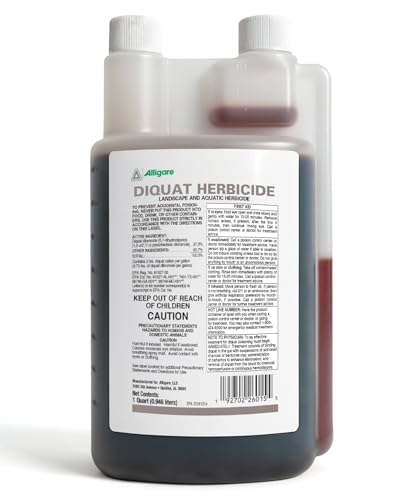 Alligare Diquat Herbicide to Control Bluegrass Duckweed Hydrilla & More - Glyphosate Alternative Fast-Acting Non-Selective Liquid Weed Killer for Aquatic & Landscape Use - 1 Quart