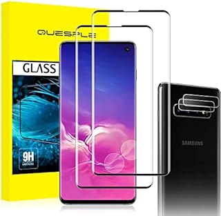 QUESPLE Samsung Galaxy S10 Screen Protector + Camera Lens Protectors [2+2 Pack], HD Fingerprint unlock Full Coverage Samsung S10 Tempered Glass Screen Protector Film [Anti-Scratch]