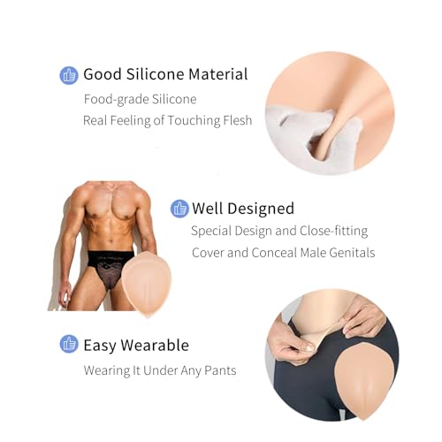 Liifun Men Silicone Hiding Gaff Panties Pads, Silicone Pads Hidden Crossdressing Underwear for Crossdressers Transgender3