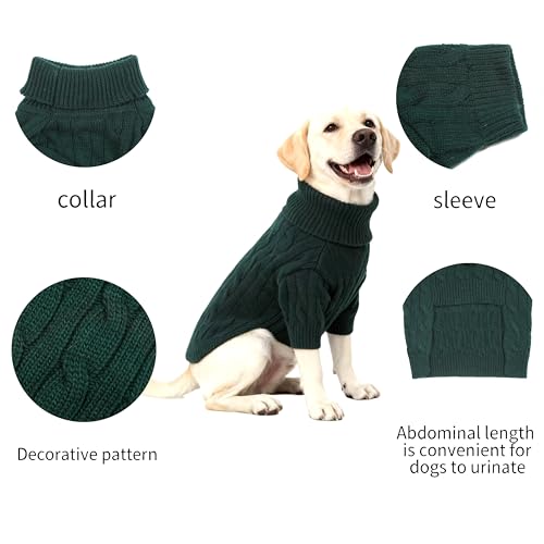 Image of Small /Medium Dog Sweater, Warm Dog Winter Coat w /Sleeves, Comfortable High Neck Premium Dog Clothes for Labrador-Best for Holidays, Daily Walks XL Green