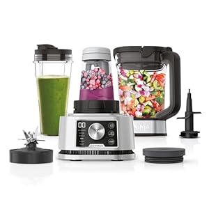 Ninja Foodi Power Nutri Blender 3-in-1, Mix Smoothie Bowls, Dikke Spreads & Bevroren Drankjes, Automatische Programma’s, 2,1L Kan, 700ml Beker & 400ml Kom met Power Paddle, 1200W, Zilver, CB350EU