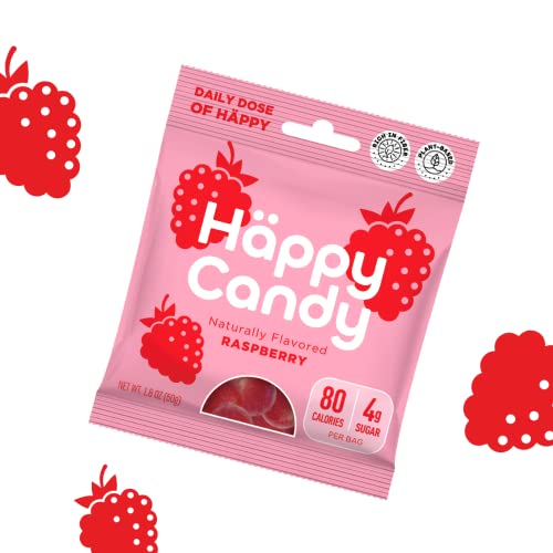 Häppy Candy Vegan Raspberry Gummies, Low Sugar High Fiber Candy Snack, Plant Based Gummy Candy, 1.8 Oz Pack - Healthy, Vegan Friendly, 25 X 50G #TOP1