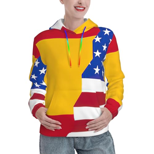 Sweat à capuche drapeau Espagne et USA pour femme avec poche kangourou