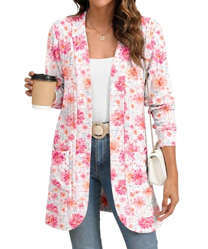 Image of YSYOKOW Cardigan Sweaters for Women Long Sleeve Open Front with Pockets | Long Cardigans for Women Lightweight Soft Casual Dressy Loose Fit Cardigan Sweater with Pockets for Work and Office