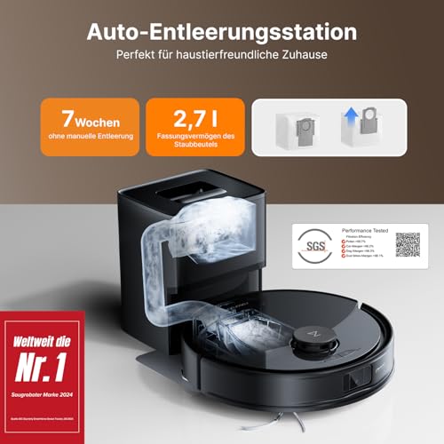 roborock Q10 X5+ Saugroboter mit Wischfunktion, Auto-Entleerungsstation für 7 Wochen, 10000 Pa Saugkraft, Dual Anti-Tangle System, intelligente Hindernisvermeidung, PreciSense-LiDAR Navigation,Schwarz – Bild 3