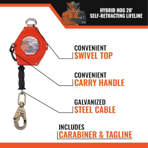 Image of Malta Dynamics Hybrid Hog Self Retracting Lifeline 20' Fall Protection Yoyo | Class 1 Retractable Fall Protection Lanyard with Quick-Action Brake, OSHA and ANSI Compliant Safety Lanyard and Fall Arrestor