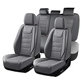 Coverado Car Seat Covers Full Set, Seat Covers for Cars, Car Seat Cover, Car Seat Protector Waterproof, Leather Car Seat Cushion, Universal Car Interior Covers Seat Protectors for Most Cars Gray