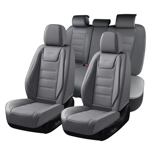 Image of Coverado Car Seat Covers Full Set, Seat Covers for Cars, Car Seat Cover, Car Seat Protector Waterproof, Leather Car Seat Cushion, Universal Car Interior Covers Seat Protectors for Most Cars Gray