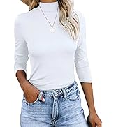 REVETRO Women Casual Long Sleeve Shirts Mock Turtleneck Tops Slim Fit Basic Lightweight Plain T-S...