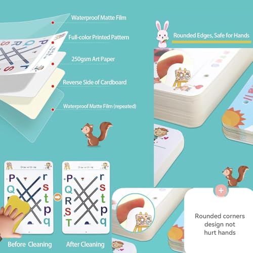 Image of DUKAAN Magic Practice Copybook for 2-6 yrs Kids 64 Pages Reusable Tracing Workbook,Wipe-Clean Handwriting Practice Book with Pens, Eraser, Learn Alphabets, Numbers, Drawing,Writing- 45x200 cm(Black)