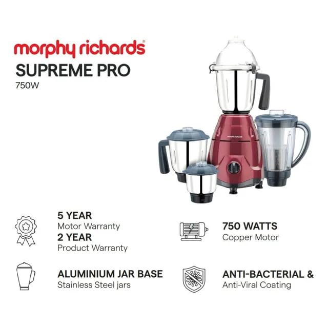 Morphy Richards Supreme PRO 750W Mixer Grinder Warranty Details
