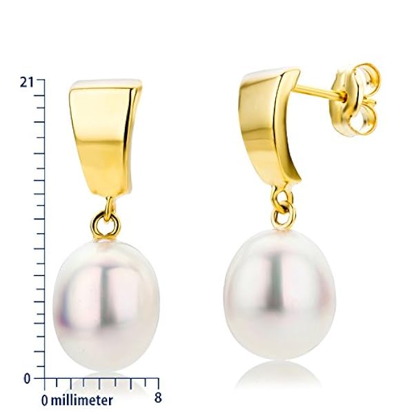 Miore MA9016E - Pendientes de oro amarillo de 9 quilates con perla con cierre de mariposa a presión