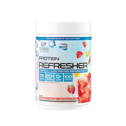 Believe Supplements Protein Refresher (25 Servings) - Revolutionary Juice-Type Whey Protein Powder for Fitness, Bodybuilding, Gym, or for Bigger Protein Intake (25 Scoops, Strawberry Lemonade)