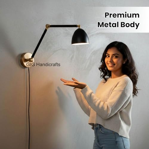 Image of GIG Handicrafts Lighting fixtures Mounted on the wall Study, Living Room, and Bedroom Industrial Sconce, E27 Base Antique wall lamp with Antique Swing Movement arm, Black