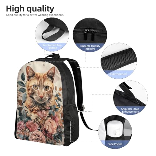 Stylish Unisex 16 Inch Backpack Cat Roses Butterfly Leaves Spacious Compartments for Work Essentials Casual Outings & Trips4