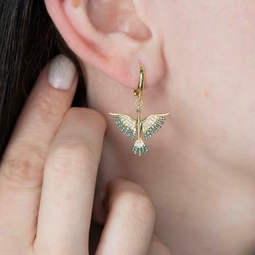 Kayra Mücevher Anka Kuşu Küpe - 14 Ayar Altın ve 925 Ayar Gümüş (Yeşil Gümüş) - Görsel 3