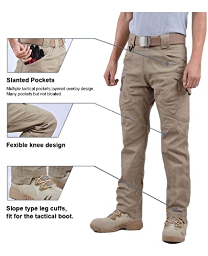 Labeyzon Men's Outdoor Work Military Tactical Pants Lightweight Rip-Stop Casual Cargo Pants Men (Khaki, 36W X 30L) #TOP2