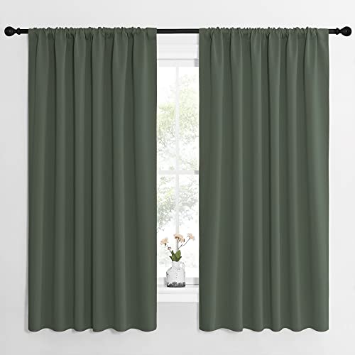 NICETOWN Bedroom Curtains Blackout Draperies - All Season Thermal Insulated Solid Rod Pocket Top Blackout Curtains/Drapes for Kid's Room (Dark Mallard, 1 Pair, 62 x 63 Inch) Dark Mallard 62"