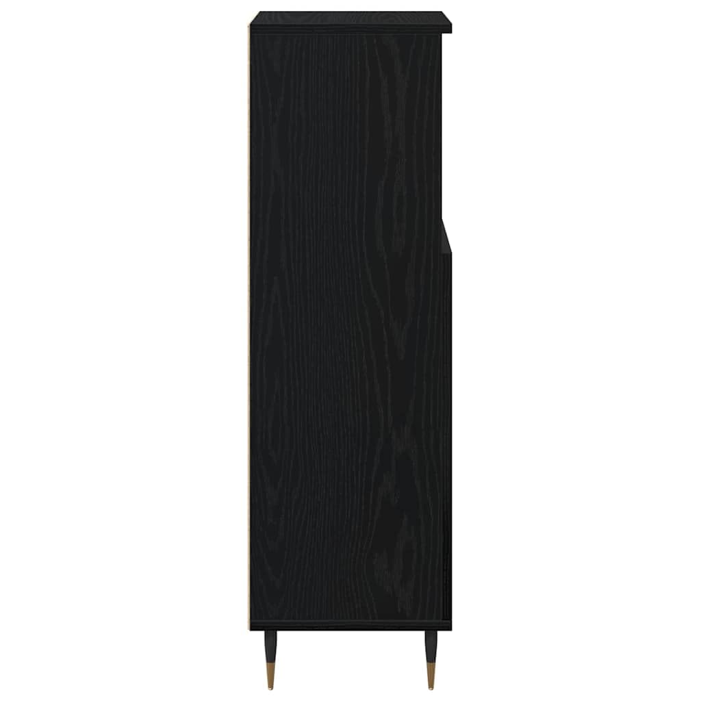 Badezimmerschrank mit Tür Schwarz Eichen-Optik, Badschrank 30 x 30 x 100 cm, schmaler Badunterschrank aus Holzwerkstoff, platzsparende Badkommode mit 3 Ablagen für Badzubehör