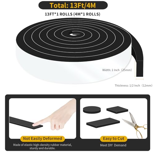 Image of High Density CR Door Seal,for Door and Window,1 in x 1 /2 in x 13Ft | Door Weather Stripping,Strong Adhesive,Weatherproof,Reduce Noise,Door Seal,Foam Insulation Tape for Doors and Windows,Black