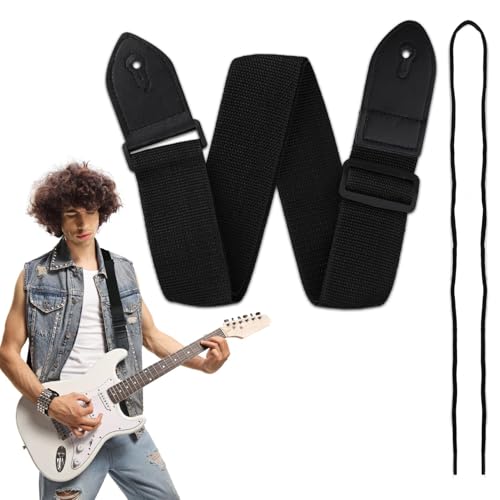 tinshow Gitarrengurt Guitar Strap Ukulele Erwachsene Gitarrengurt Schwarz E-Gitarre Pu Lederenden Gitarrenband Mit Kleines Schwarzes Seil Befestigt Für E-Gitarre, Westerngitarre, Akustikgitarre, Bass