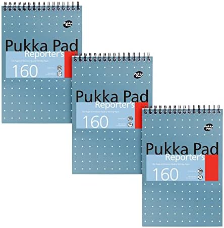 Pukka Pad, Reporters Pad 3 Pack for Home, School, and Office  14 x 20.5cm  Wirebound, Head-Bound Notebook with 160 Pages of 80GSM Paper  Microperforated for Easy Removal  Blue