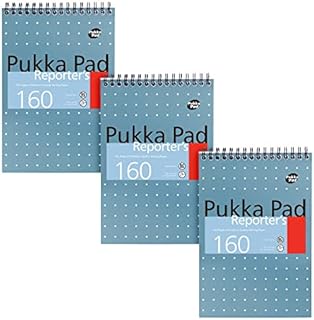 Pukka Pad, Reporters Pad 3 Pack for Home, School, and Office  14 x 20.5cm  Wirebound, Head-Bound Notebook with 160 Pages of 80GSM Paper  Microperforated for Easy Removal  Blue