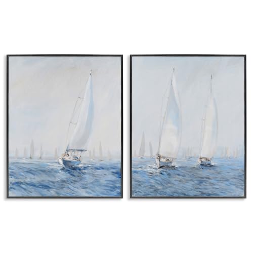 Serene Sailboats Cloudy Sea Sky, 16 x 20 Inch Framed Giclée Print Set
