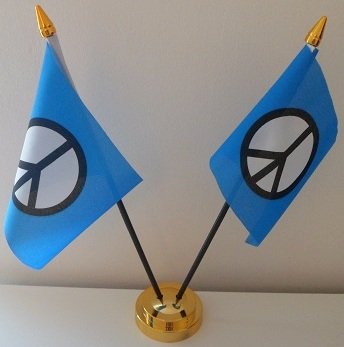 CND Peace 2-Flag Table Display – 4x6" Flags On 30cm Sticks, Gold Base, Desktop Decor