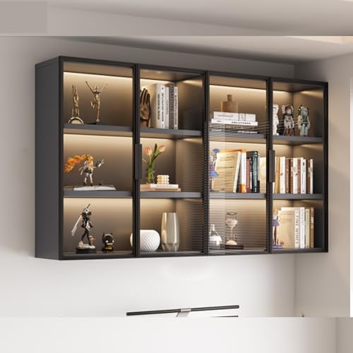 Wall Mounted Glass Display Cabinet - Handmade Bookcase with Glass Doors for Kitchen & Bathroom Storage, 60x25x95cm, Stylish Showcase for Collectibles & Decor