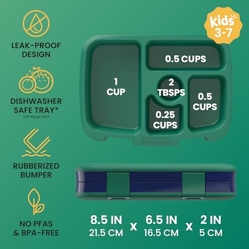 Image of Bentgo Kids Prints Leak-Proof, 5-Compartment Bento-Style Kids Lunch Box - Ideal Portion Sizes for Ages 3-7, Durable, Drop-Proof, Dishwasher Safe, PFAS- & BPA-Free Materials (NEW Dragons & Knights)