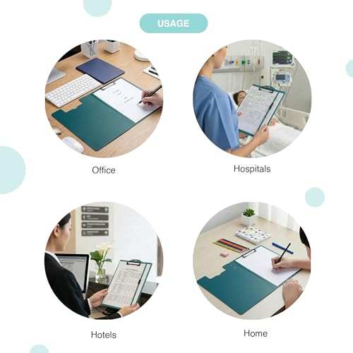 Image of oddpod Vertical A4 Plastic Clipboard with Elastic Strap /Multi-Function Document Paper Storage File Folder with Outer Cover for Students & Professionals - Teal Blue