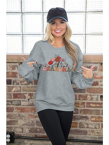 Maximgr Grandma Sweatshirt For Women Gigi Crewneck Sweatshirts Nana Sweatshirt Colorful Grandma Floral Graphic Pullover Tops Grey thumb #1