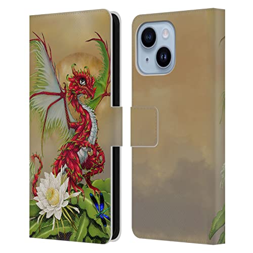 Étui portefeuille iPhone 14 Plus housse protection cuir clapet Dragon Rouge