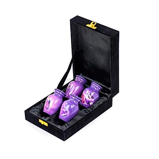 Keepsake Urns Small for Human Ashes Set of 4 | Mini Funeral Cremation Pot with Velvet Box | Cremated Remains Storage Container & Box