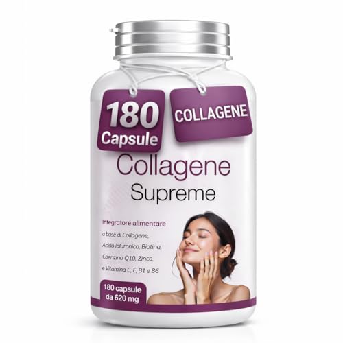 Collagene Idrolizzato 180 Capsule - Collagene e Acido Ialuronico integratore Capelli, Pelle, Unghie e Articolazioni. Collagene integratore,Biotina e Coenzima q10