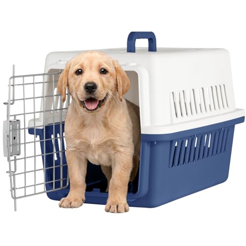 SELECTSHOP Jaula Transportadora para Gato Perro Caja de Viaje para Mascotas Jaulas para Viaje Transportadora para Perro Chico y Mediano (Azul/Blanco)