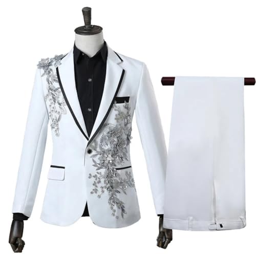 Men's Appliqued Suit 2 Piece Set Wedding Banquet Dance Prom Christmas Formal Blazer and Pants3