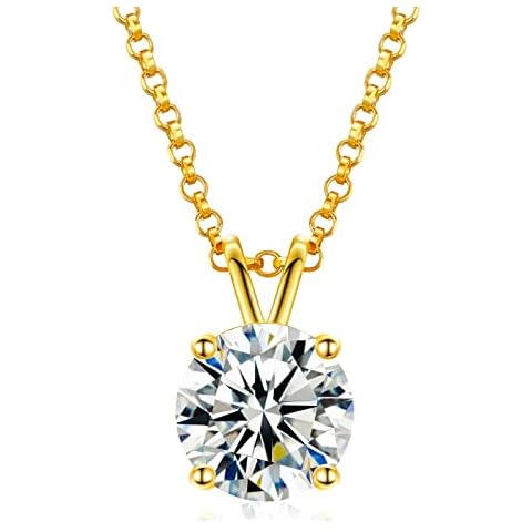 Moissanite Necklace for Women,0.1CT-12.0CT Lab Created Diamond Pendant 18K White/Yellow Gold Plated Sterling Silver Necklace Round Moissanite Pendant Diamond Solitaire Necklace Gift for Mother Mom Cover