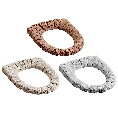 RORPOIR 3pcs Washable Warmer Seat Covers Soft Round Toilet Seat Pads Elastic Stretch Universal Fit Random