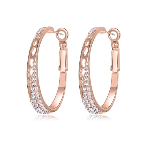 Stunning Austrian Crystal Hollow Hoop Earrings for Women Fashion 14K Gold Plated Hypoallergenic Jewelry Gift