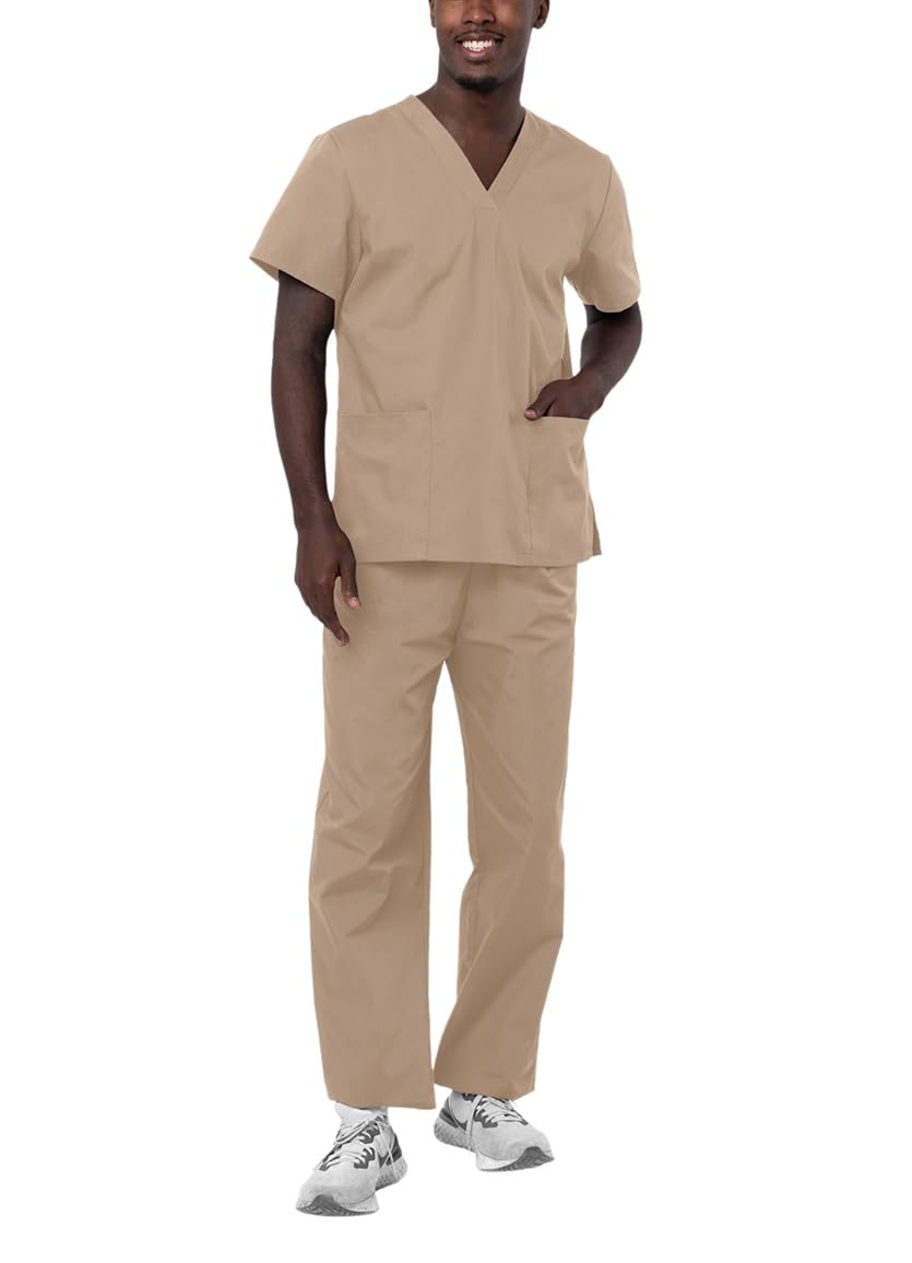 Adar Uniforms Women's Khaki Adar Universal Unisex Medical Uniform - Unisex Drawstring Scrub Set - 701 - 4X