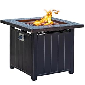 28 inch Real Slate Propane Fire Pit Table, Gas Fire Pits for Outside Patio,50000 BTU Propane Fire Pits with Lid &Lava Rocks,Firepit for Garden,Yard