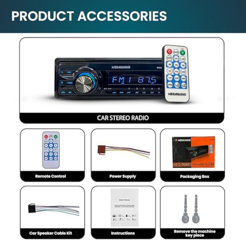 Image of MEGAAUDIO MAR14BT Ultimate Bluetooth MP3 Car Audio Player with FM Radio | USB | SD Card Reader | Aux Input | Remote Control | RCA Output & ISO Connector with Cable | Car Stereo