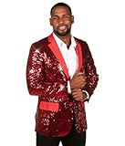 Tipsy Elves Men's Red Allover Sequin Blazer - Bright Shiny Holiday New Years Eve Suit Jacket Size 46